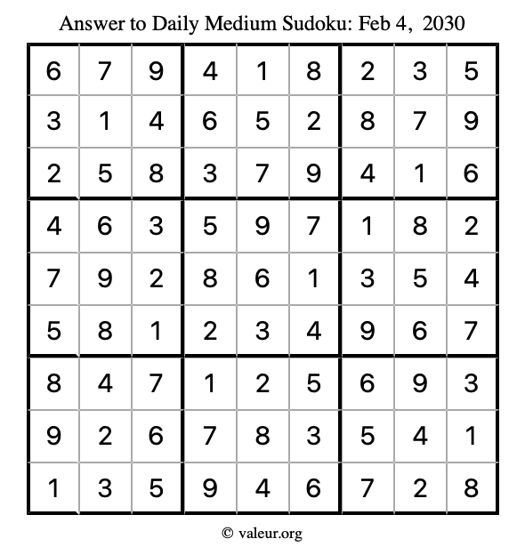 Answer to medium sudoku February 4, 2030
