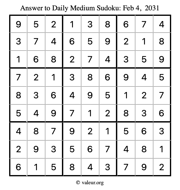 Answer to medium sudoku February 4, 2031