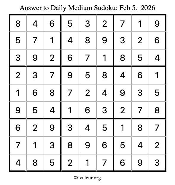 Answer to medium sudoku February 5, 2026
