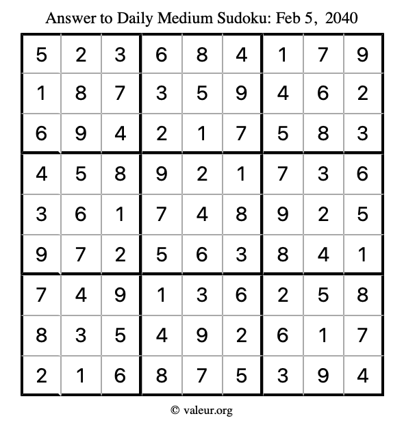 Answer to medium sudoku February 5, 2040