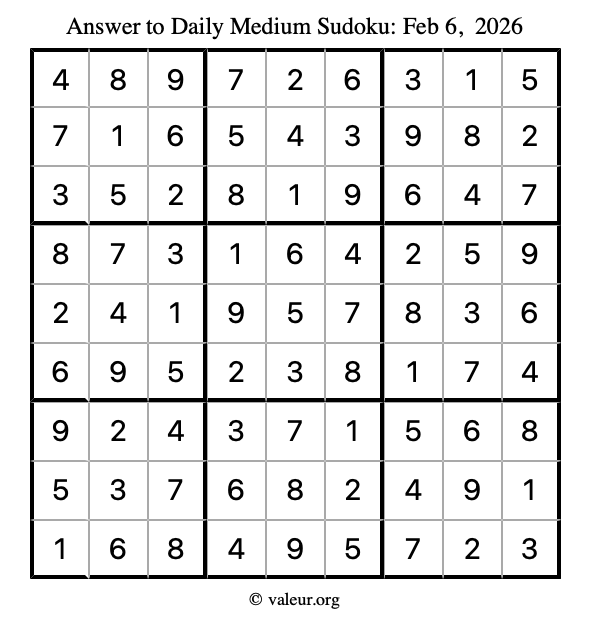 Answer to medium sudoku February 6, 2026