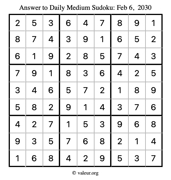Answer to medium sudoku February 6, 2030