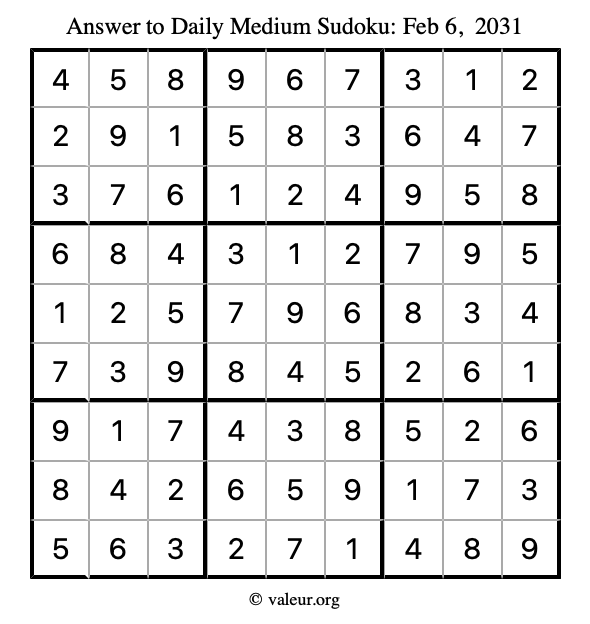 Answer to medium sudoku February 6, 2031