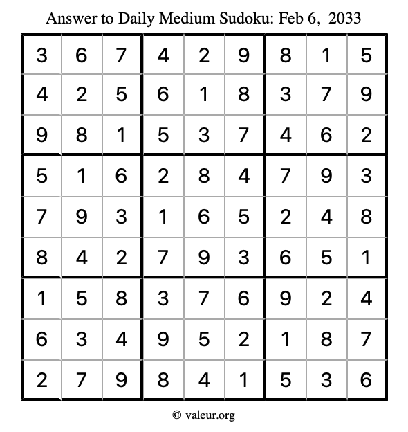 Answer to medium sudoku February 6, 2033