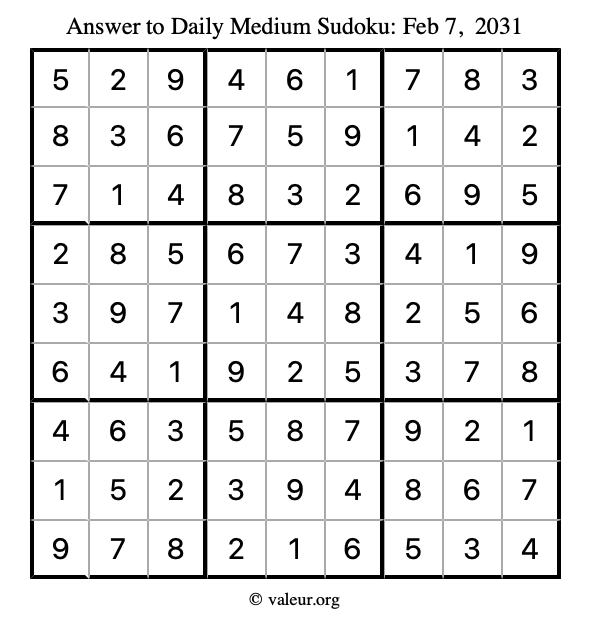 Answer to medium sudoku February 7, 2031