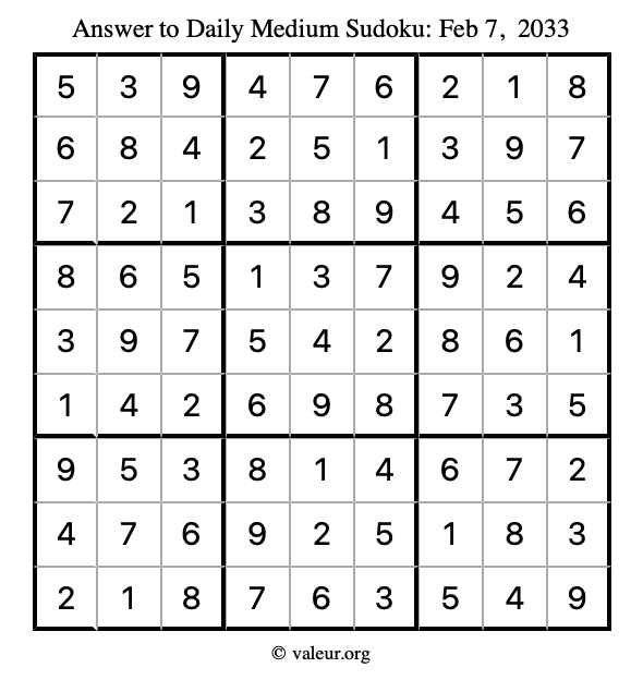 Answer to medium sudoku February 7, 2033