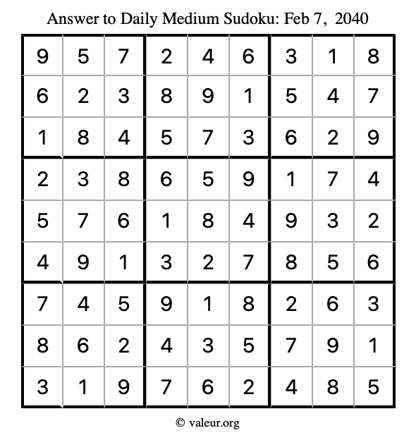 Answer to medium sudoku February 7, 2040