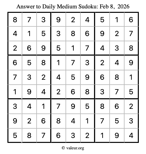 Answer to medium sudoku February 8, 2026