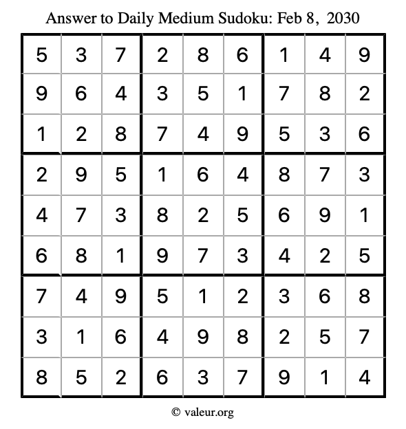 Answer to medium sudoku February 8, 2030