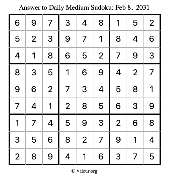 Answer to medium sudoku February 8, 2031