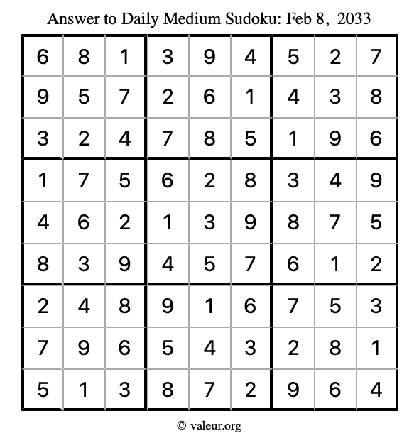 Answer to medium sudoku February 8, 2033