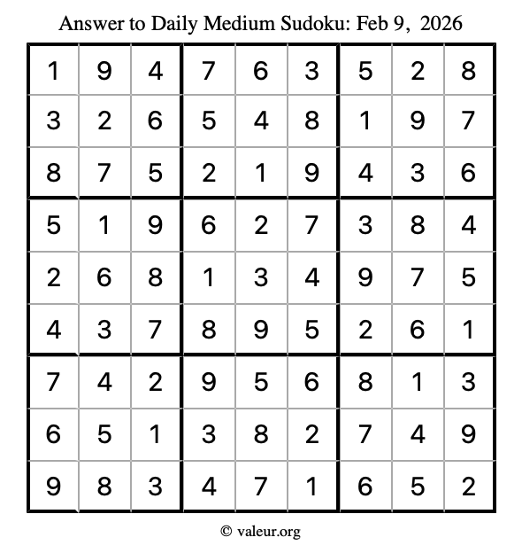 Answer to medium sudoku February 9, 2026
