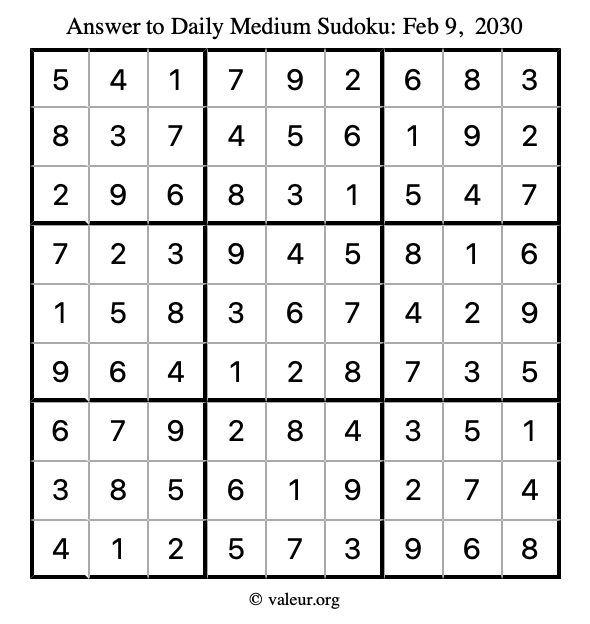 Answer to medium sudoku February 9, 2030