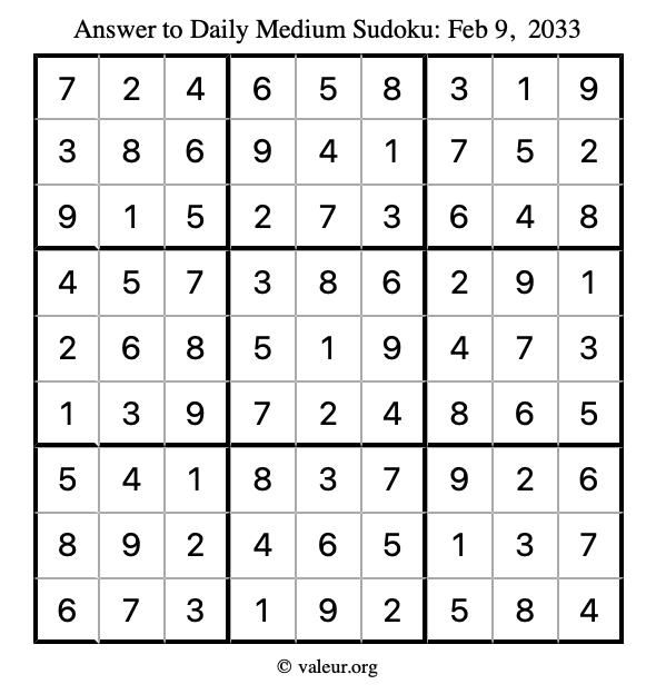Answer to medium sudoku February 9, 2033