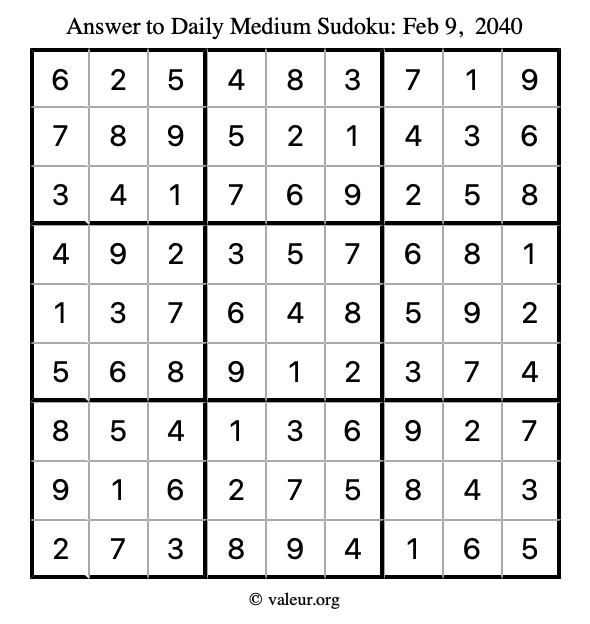 Answer to medium sudoku February 9, 2040