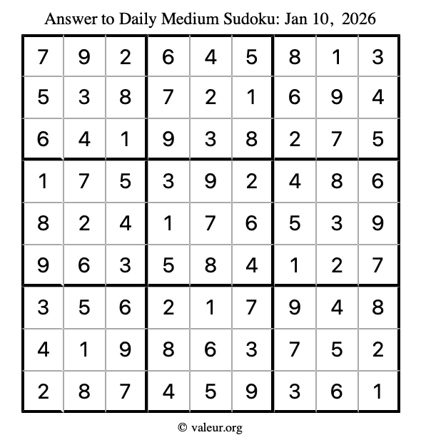 Answer to medium sudoku January 10, 2026