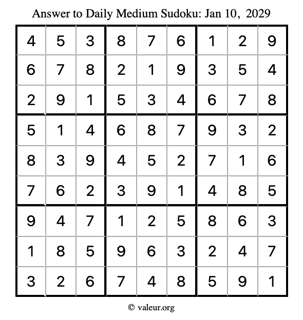 Answer to medium sudoku January 10, 2029