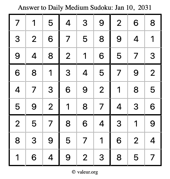 Answer to medium sudoku January 10, 2031