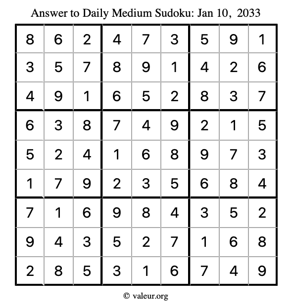Answer to medium sudoku January 10, 2033