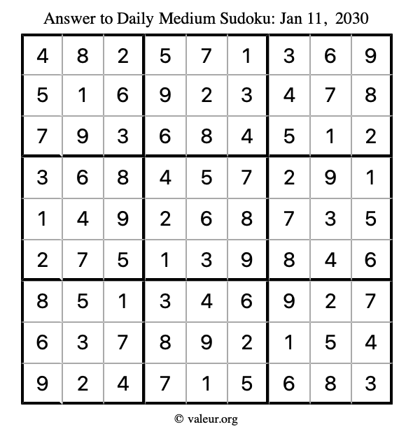 Answer to medium sudoku January 11, 2030