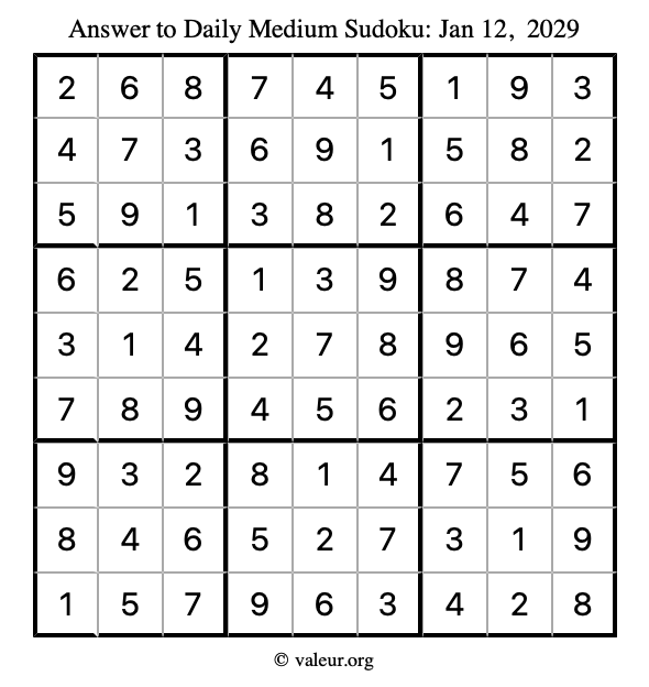 Answer to medium sudoku January 12, 2029