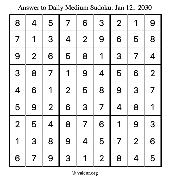 Answer to medium sudoku January 12, 2030