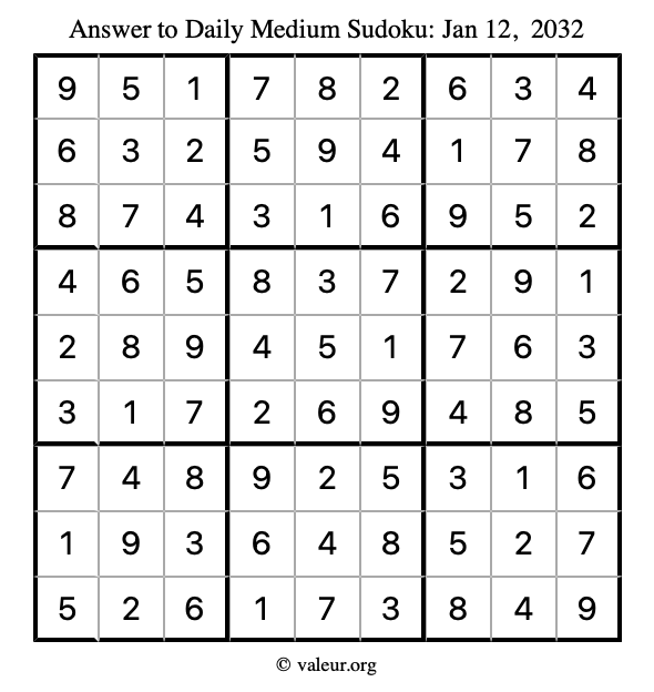 Answer to medium sudoku January 12, 2032