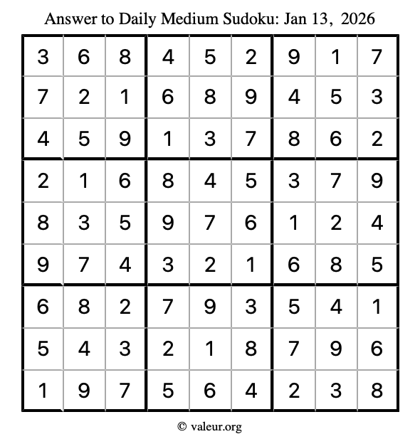 Answer to medium sudoku January 13, 2026