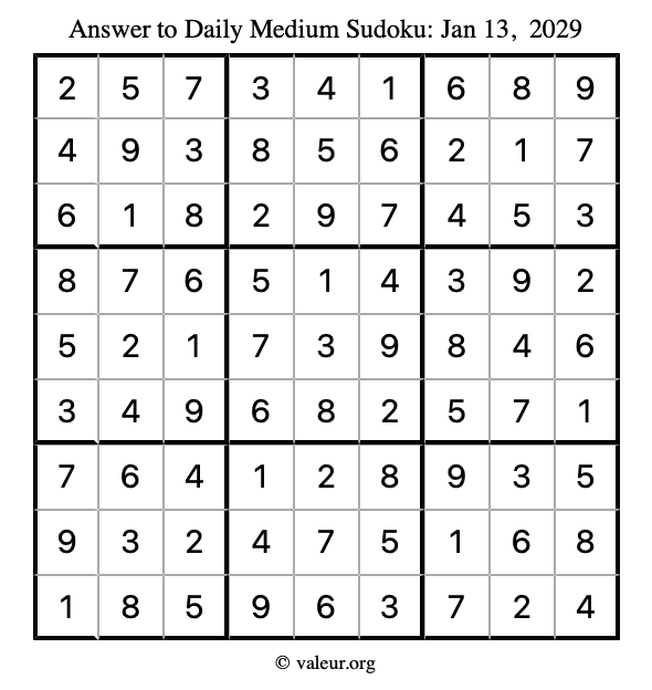 Answer to medium sudoku January 13, 2029