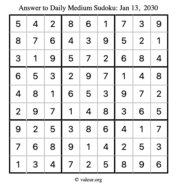 Answer to medium sudoku January 13, 2030