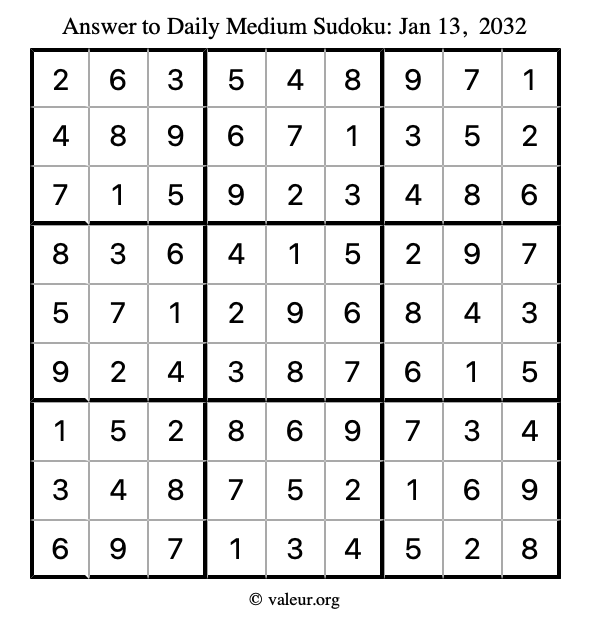 Answer to medium sudoku January 13, 2032