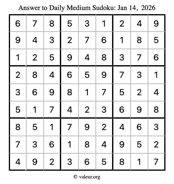 Answer to medium sudoku January 14, 2026