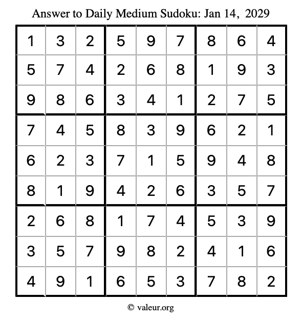 Answer to medium sudoku January 14, 2029