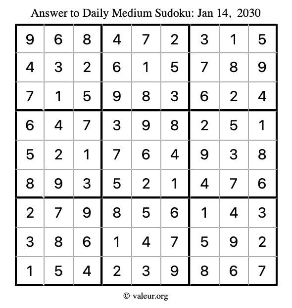 Answer to medium sudoku January 14, 2030