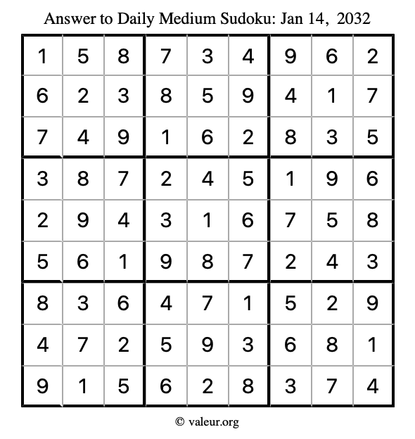 Answer to medium sudoku January 14, 2032