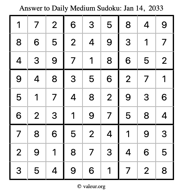 Answer to medium sudoku January 14, 2033