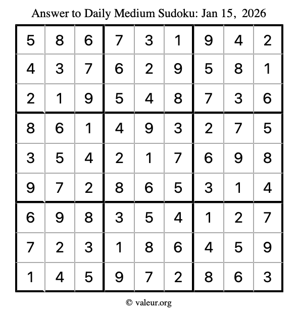 Answer to medium sudoku January 15, 2026