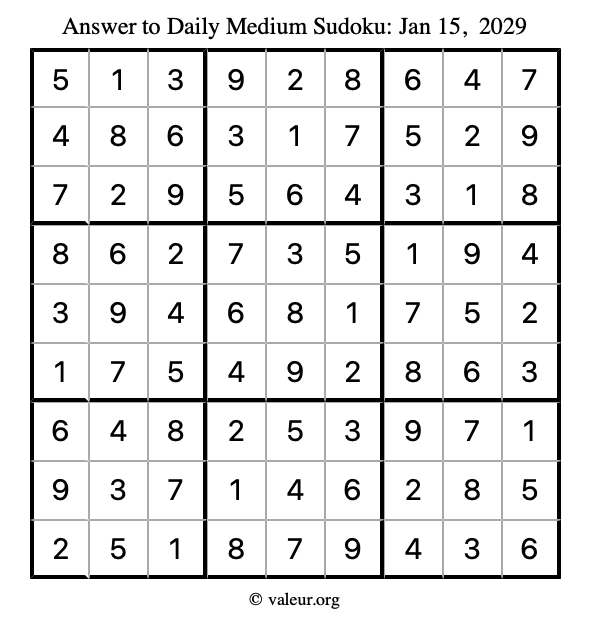 Answer to medium sudoku January 15, 2029