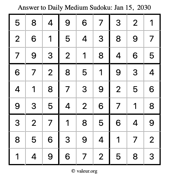 Answer to medium sudoku January 15, 2030