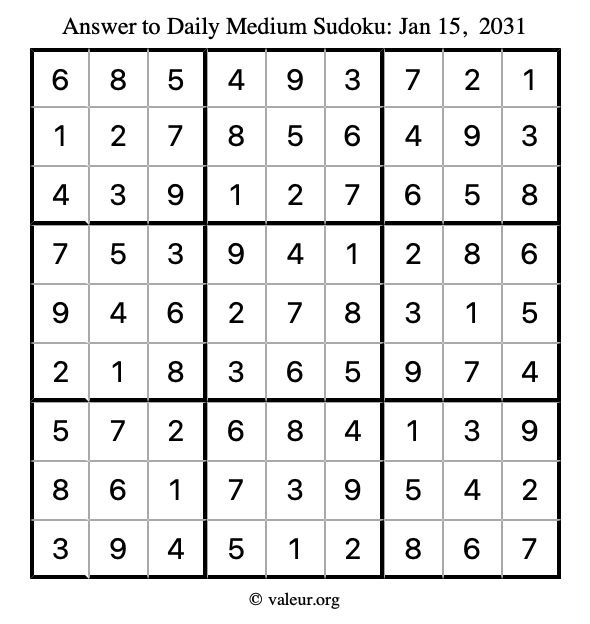 Answer to medium sudoku January 15, 2031
