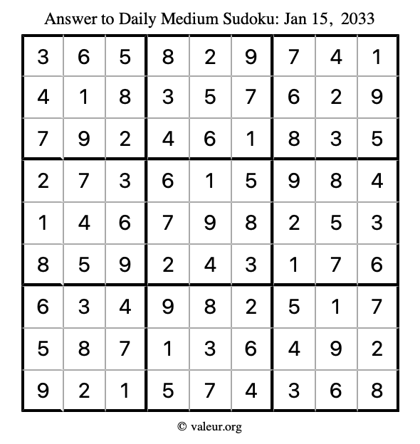 Answer to medium sudoku January 15, 2033