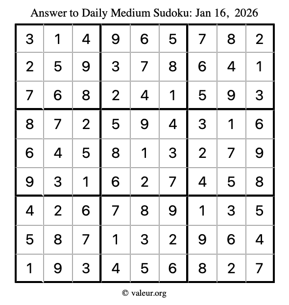 Answer to medium sudoku January 16, 2026