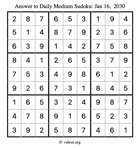 Answer to medium sudoku January 16, 2030