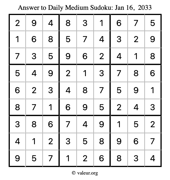 Answer to medium sudoku January 16, 2033