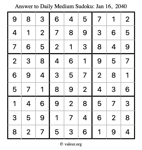 Answer to medium sudoku January 16, 2040
