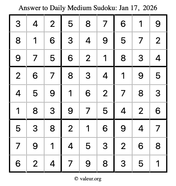 Answer to medium sudoku January 17, 2026