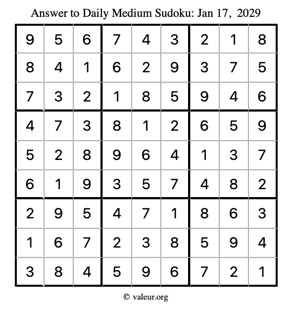 Answer to medium sudoku January 17, 2029