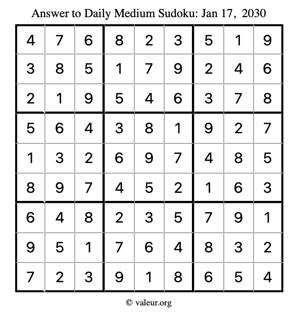 Answer to medium sudoku January 17, 2030