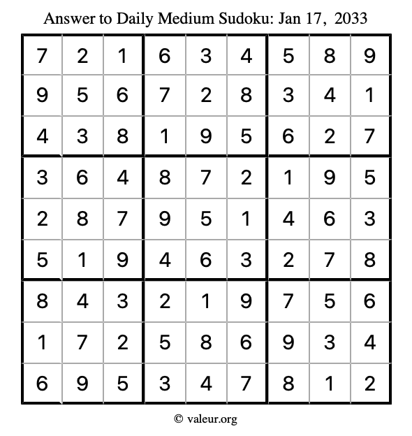 Answer to medium sudoku January 17, 2033