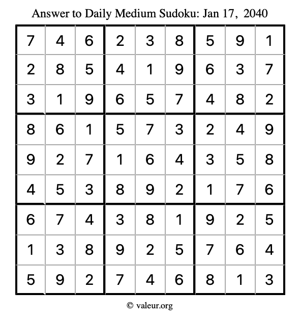 Answer to medium sudoku January 17, 2040